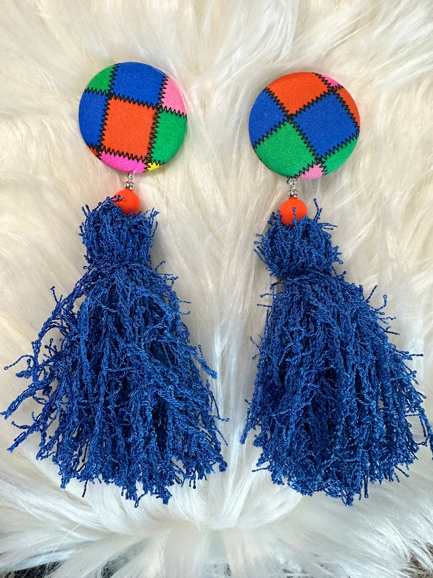 Multi Square Blue Fringe