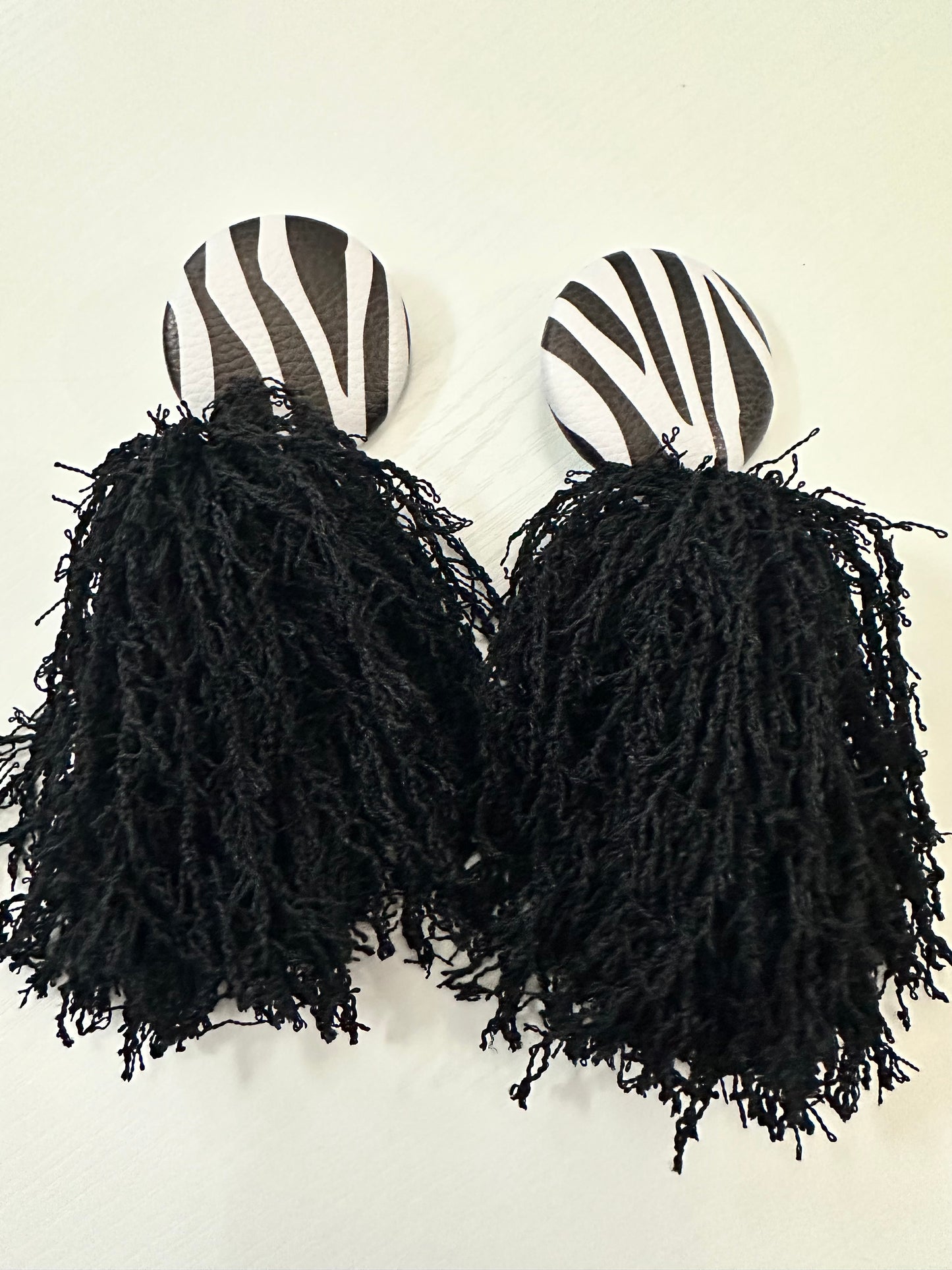 Faux Leather Zebra Black Fringe