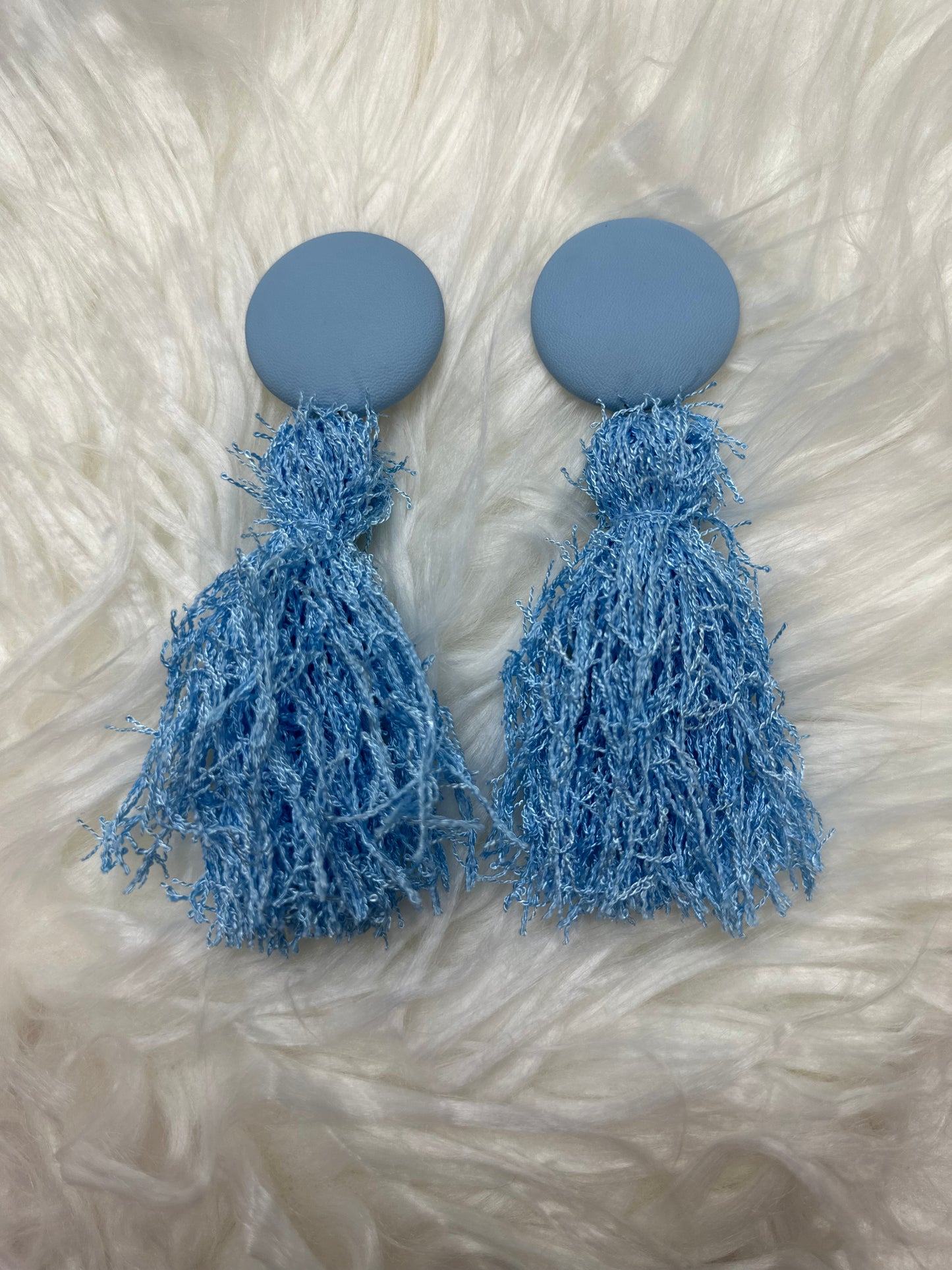 Light Blue Faux Leather with Fringes