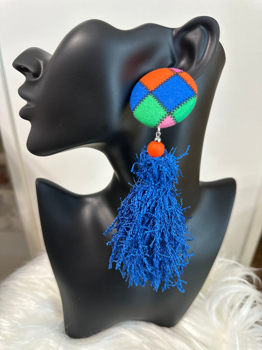 Multi Square Blue Fringe