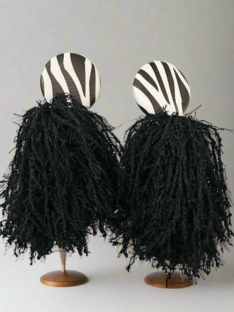 Faux Leather Zebra Black Fringe