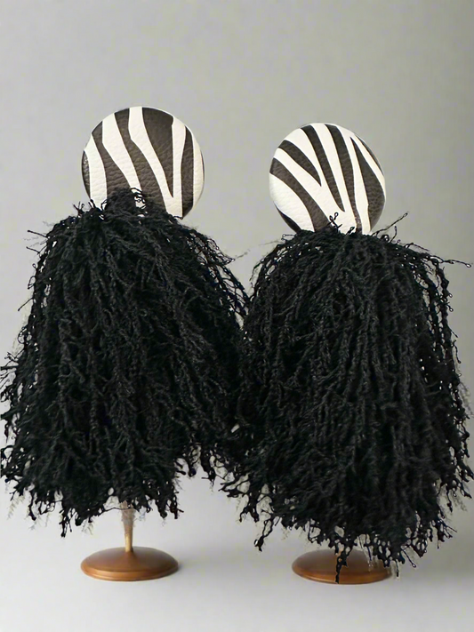 Faux Leather Zebra Black Fringe